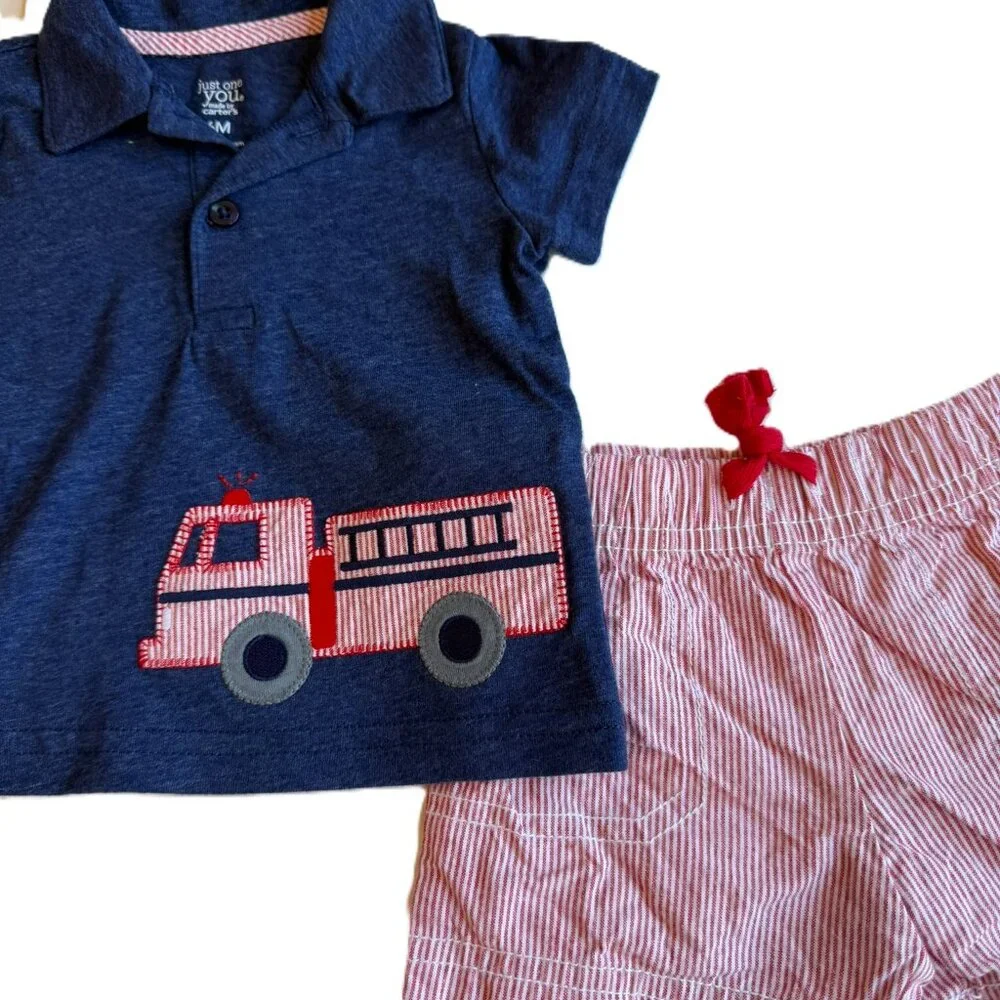🚒 3/$15 | Boys Matching Shirts and Shorts 6M Firetruck 4 Piece Set